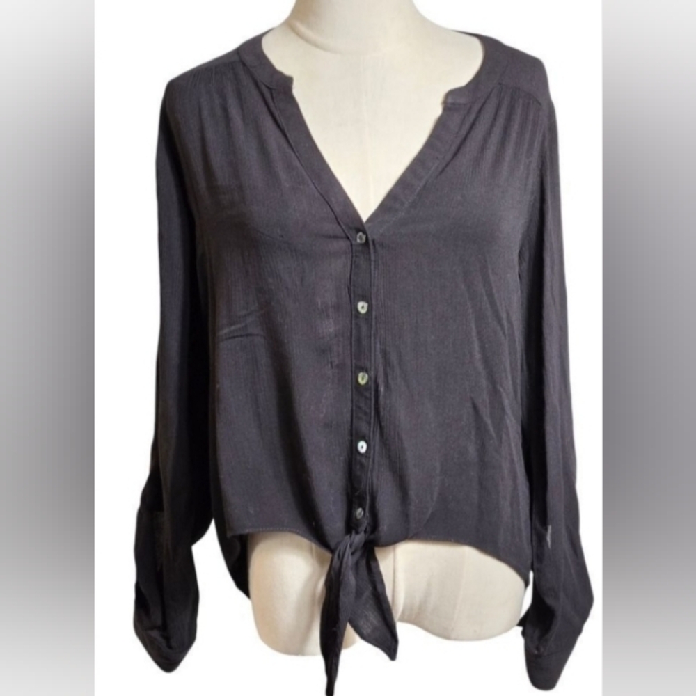 Candies Sheer V-neck Roll-up sleeves ties in front Top Size Large BNWT